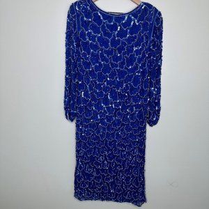 JASMINE 100% Pure Silk RARE VINTAGE Royal Blue Sequin Gown / Size M